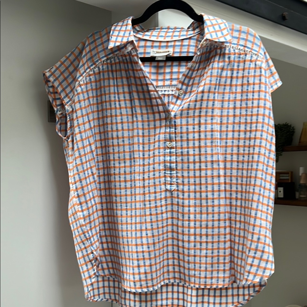 Woman’s Anthropology Orange and White Checkered Shirt